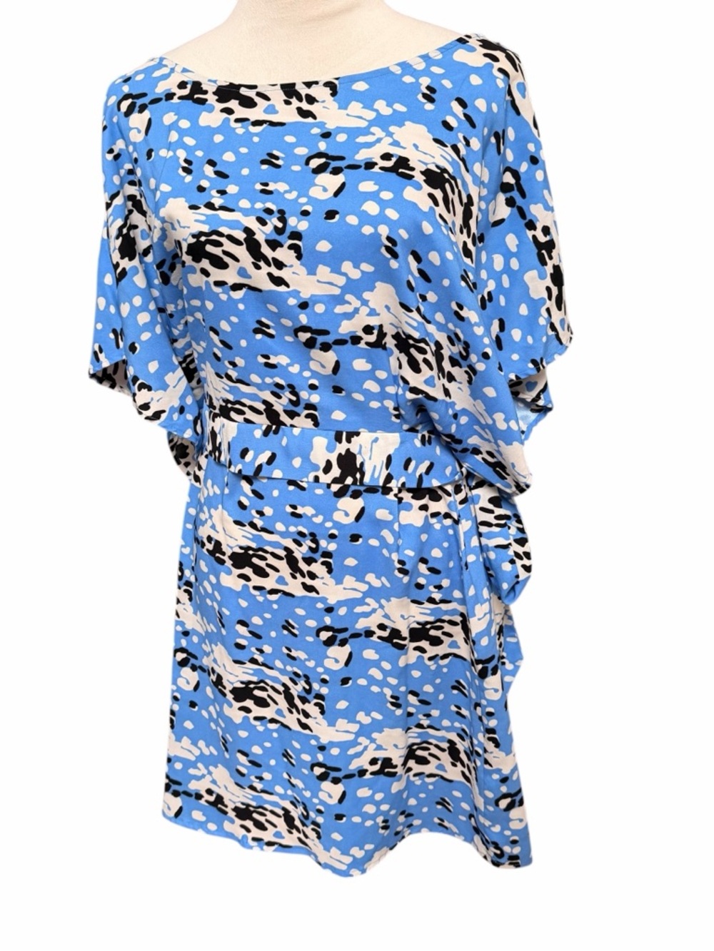 Vertigo Large Blue Abstract Print Short Dress Lightweight Back Zipper